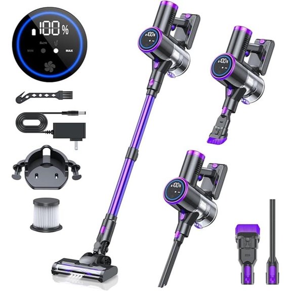 Cordless Stick Vacuum with LED Display and Detachable Battery