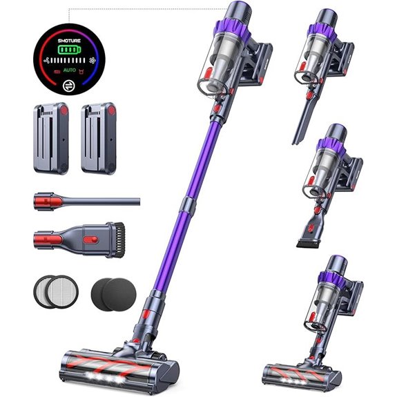 Cordless Vacuum Cleaner with 2 Batteries and Suction