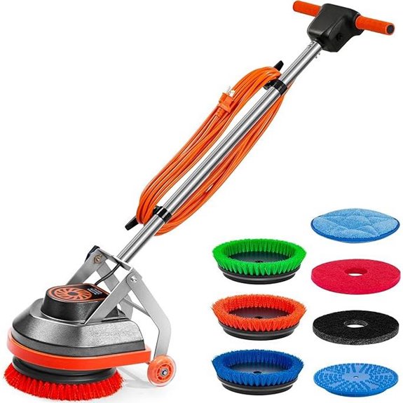 Commercial Floor Scrubber with Brushes and Pads