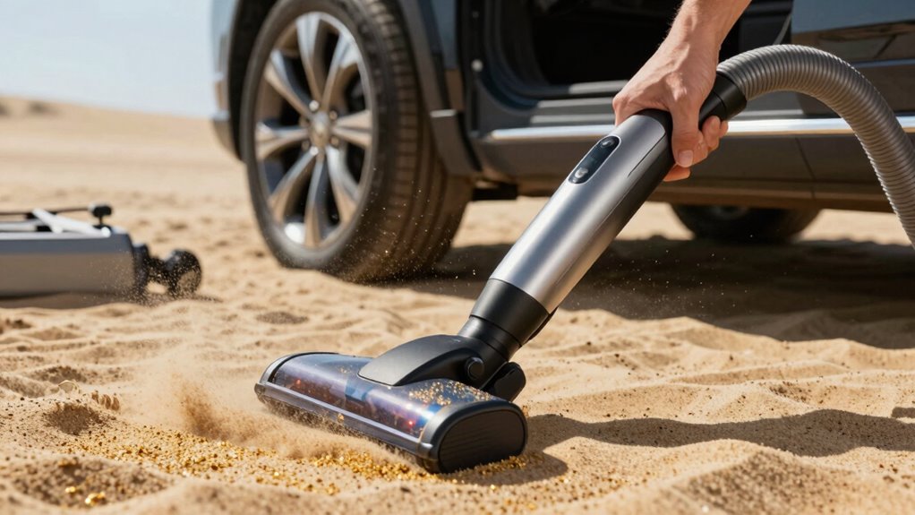vacuuming sand from car