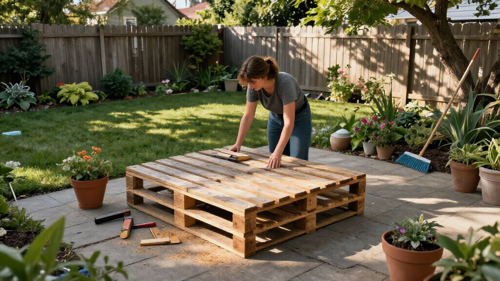 Woman Upcycles Old Wood Pallets Into A Backyard Showpiece With An Impressive DIY
